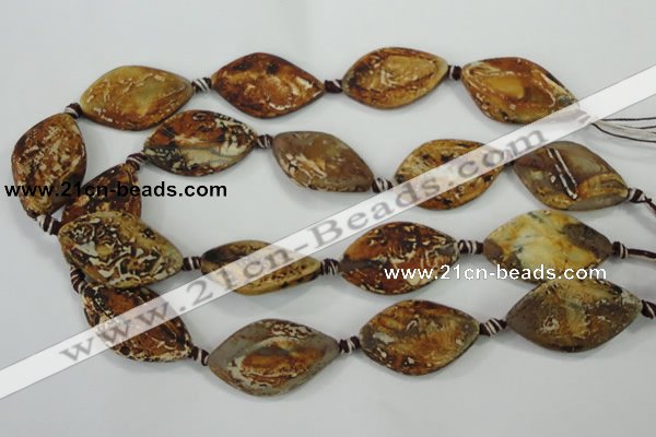 CAA759 15.5 inches 22*33mm twisted marquise wooden agate beads