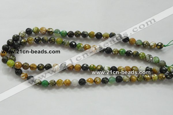 CAA791 15.5 inches 8mm faceted round fire crackle agate beads