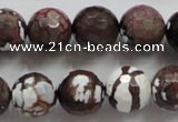 CAA807 15.5 inches 14mm faceted round fire crackle agate beads