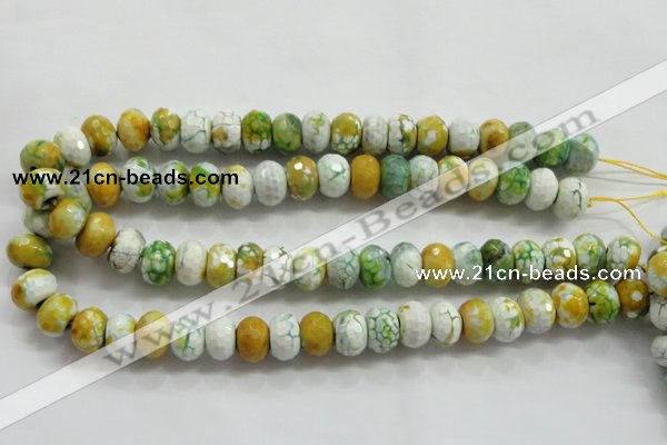 CAA825 15.5 inches 10*14mm faceted rondelle fire crackle agate beads