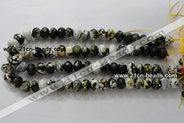 CAA828 15.5 inches 10*14mm faceted rondelle fire crackle agate beads