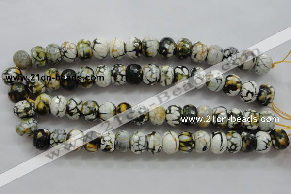 CAA832 15.5 inches 12*16mm faceted rondelle fire crackle agate beads
