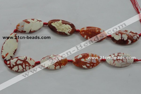 CAA841 15.5 inches 20*40mm twisted oval fire crackle agate beads