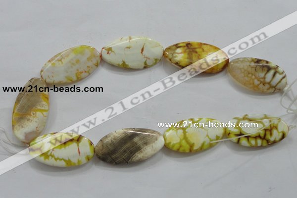 CAA842 15.5 inches 20*40mm twisted oval fire crackle agate beads