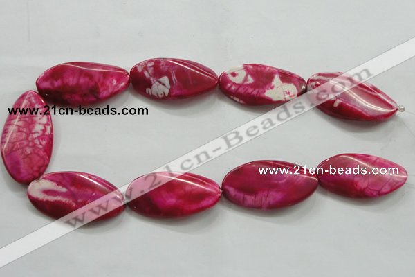 CAA844 15.5 inches 22*40mm twisted oval fire crackle agate beads