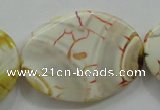 CAA845 15.5 inches 25*35mm twisted oval fire crackle agate beads