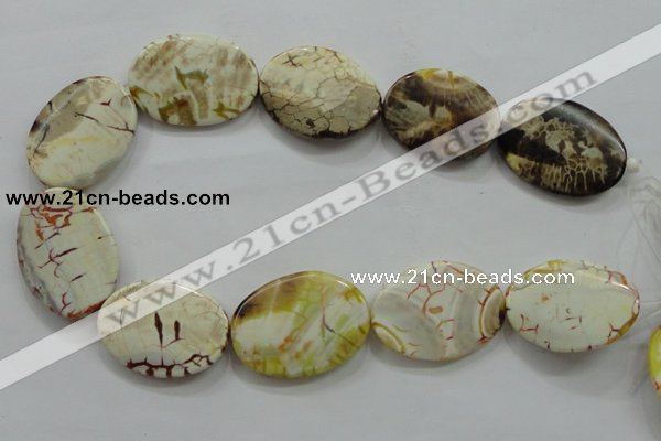 CAA845 15.5 inches 25*35mm twisted oval fire crackle agate beads