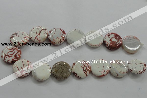 CAA848 15.5 inches 25mm flat round fire crackle agate beads