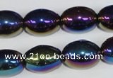 CAA853 15.5 inches 13*18mm rice AB-color black agate beads