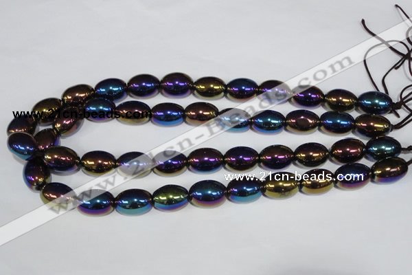 CAA853 15.5 inches 13*18mm rice AB-color black agate beads