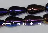 CAA856 15.5 inches 11*20mm teardrop AB-color black agate beads