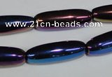 CAA858 15.5 inches 9*27mm rice AB-color black agate beads