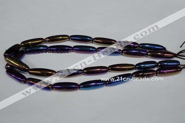 CAA858 15.5 inches 9*27mm rice AB-color black agate beads