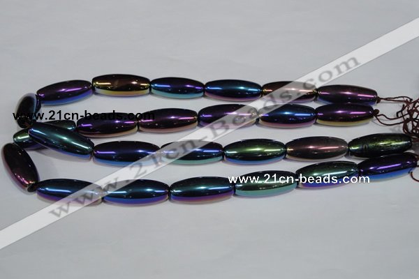 CAA859 15.5 inches 12*30mm rice AB-color black agate beads