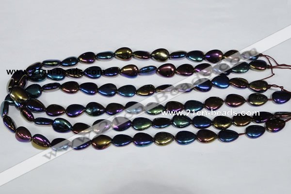 CAA860 15.5 inches 10*14mm flat teardrop AB-color black agate beads