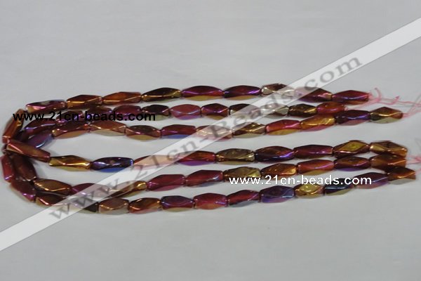 CAA882 15.5 inches 7*18mm faceted cuboid AB-color red agate beads