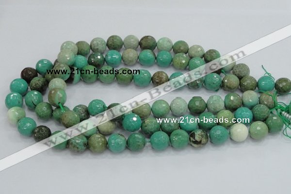 CAB10 15.5 inches 14mm faceted round green grass agate gemstone beads