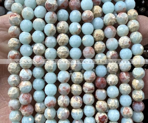 CAB1021 15 inches 6mm faceted round blue agalmatolite beads