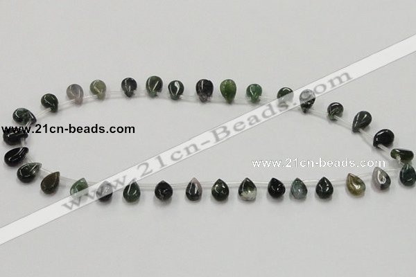 CAB127 15.5 inches 8*12mm flat teardrop moss agate gemstone beads