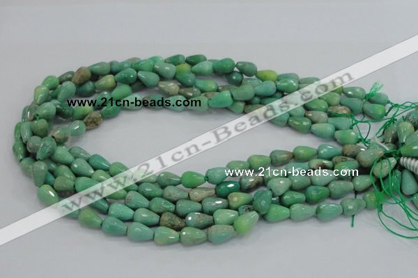 CAB14 15.5 inches 8*12mm faceted teardrop green grass agate beads