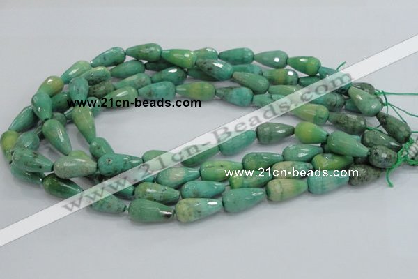 CAB16 15.5 inches 10*20mm faceted teardrop green grass agate beads