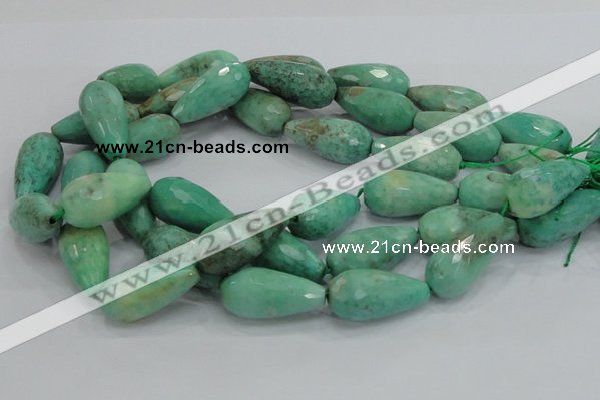 CAB17 15.5 inches 15*30mm faceted teardrop green grass agate beads