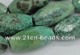 CAB21 15.5 inches 14*30mm faceted rice green grass agate beads