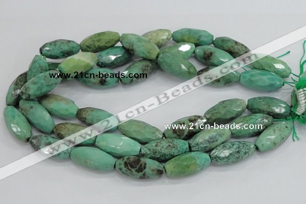 CAB21 15.5 inches 14*30mm faceted rice green grass agate beads