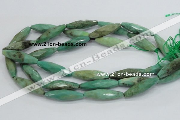 CAB22 15.5 inches 11*40mm faceted rice green grass agate beads