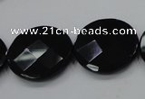 CAB320 15.5 inches 25mm faceted coin black agate gemstone beads