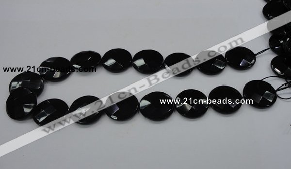 CAB320 15.5 inches 25mm faceted coin black agate gemstone beads