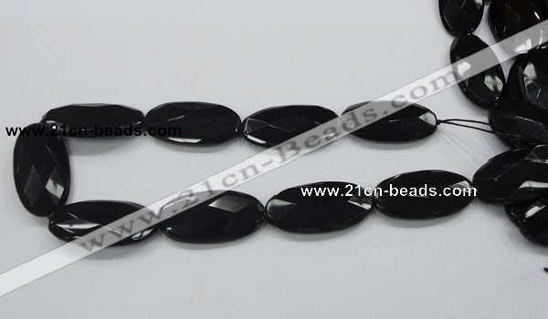 CAB321 15.5 inches 20*40mm faceted oval black agate gemstone beads