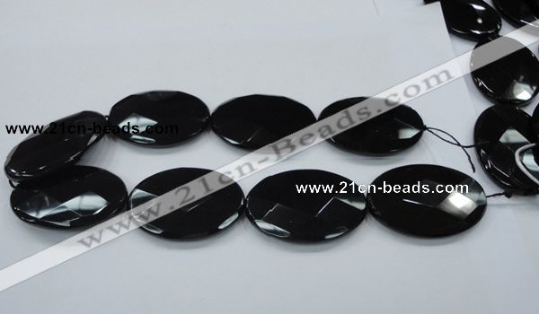 CAB323 15.5 inches 35*50mm faceted oval black agate gemstone beads