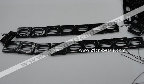 CAB328 15.5 inches 18*24mm hollow rectangle black agate gemstone beads