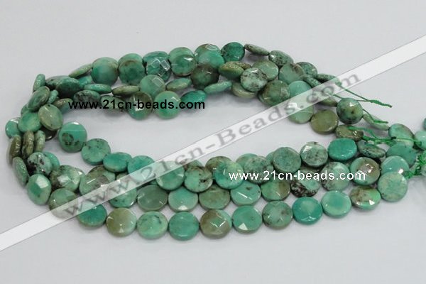 CAB33 15.5 inches 14mm faceted coin green grass agate gemstone beads