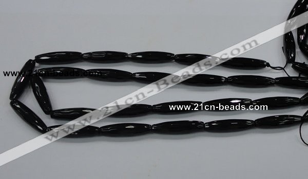 CAB330 15.5 inches 8*30mm faceted rice black agate gemstone beads