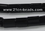 CAB334 15.5 inches 10*14mm faceted column black agate gemstone beads