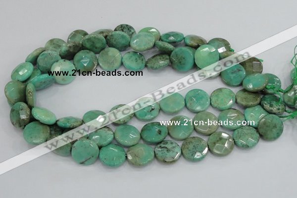 CAB34 15.5 inches 18mm faceted coin green grass agate gemstone beads