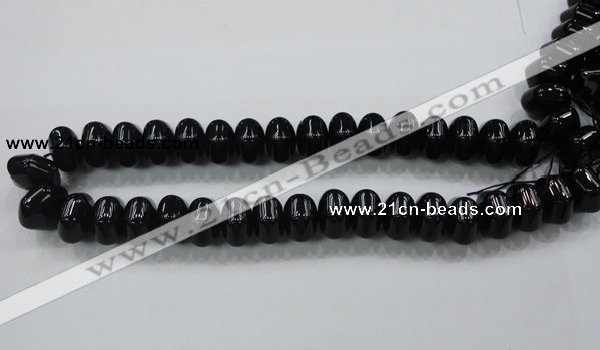 CAB341 15.5 inches 12*18mm hexagon rondelle black agate gemstone beads