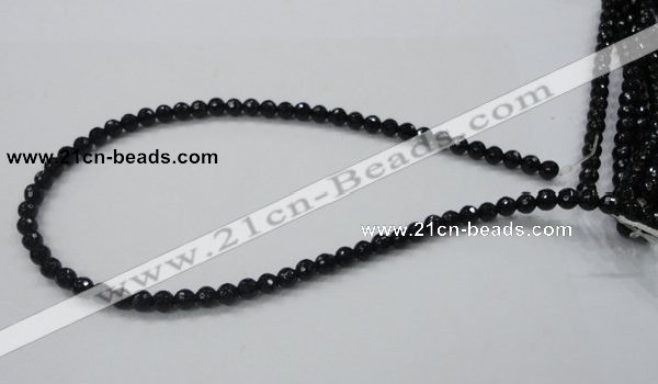 CAB342 15.5 inches 6mm faceted round black agate gemstone beads