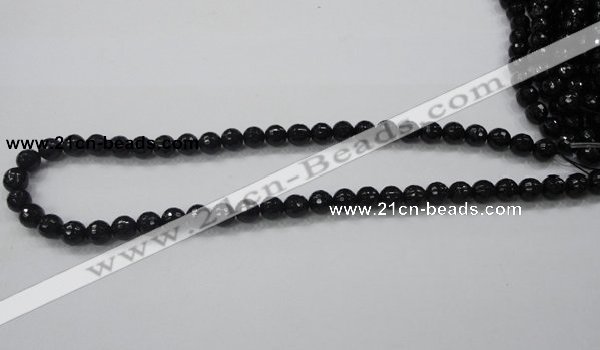 CAB343 15.5 inches 8mm faceted round black agate gemstone beads