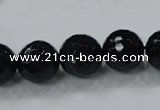 CAB345 15.5 inches 14mm faceted round black agate gemstone beads