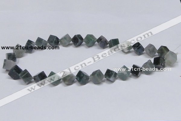 CAB401 15.5 inches 10*10mm inclined cube moss agate gemstone beads