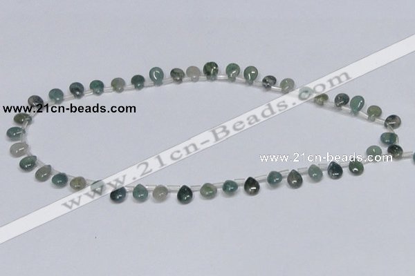 CAB414 15.5 inches 7*9mm flat teardrop moss agate gemstone beads