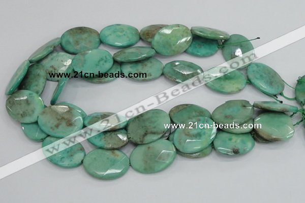 CAB42 15.5 inches 22*30mm faceted oval green grass agate beads