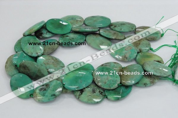 CAB43 15.5 inches 25*35mm faceted oval green grass agate beads