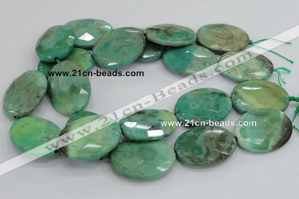 CAB44 15.5 inches 30*40mm faceted oval green grass agate beads
