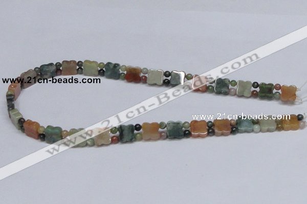 CAB469 15.5 inches flower & round double-drilled indian agate beads