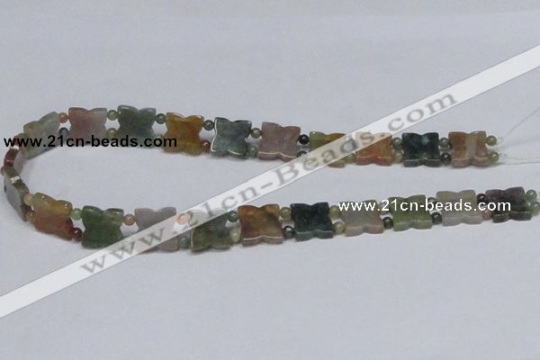 CAB470 15.5 inches flower & round double-drilled indian agate beads