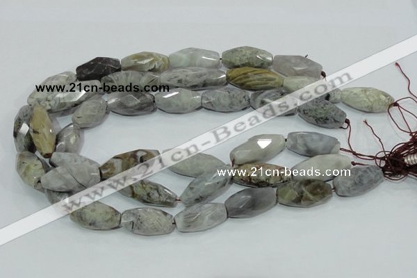 CAB567 15.5 inches 15*28mm faceted rice silver needle agate beads